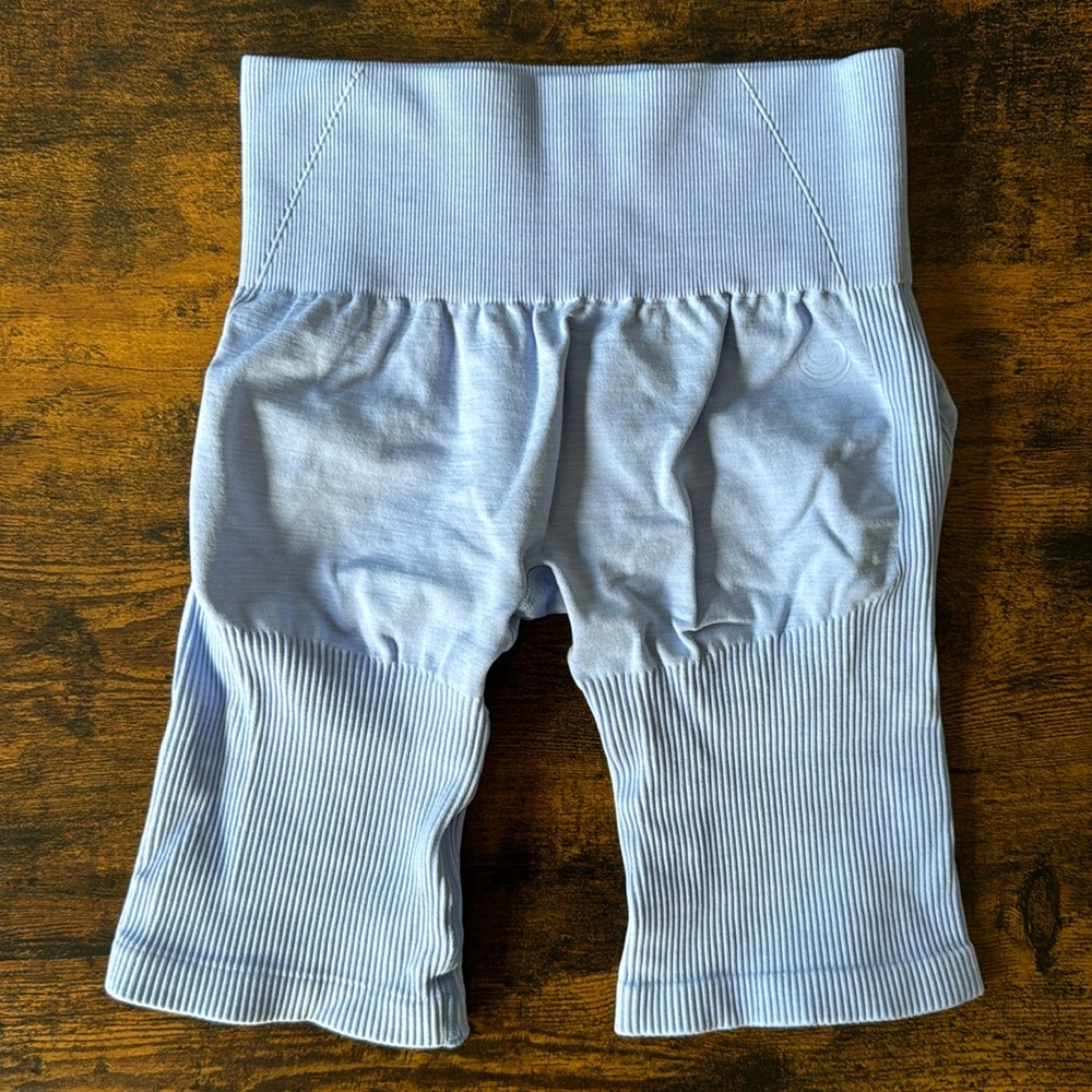 XS Lazuli Label Glacier Blue Scrunch Seamless Ribbed Contour Shorts
